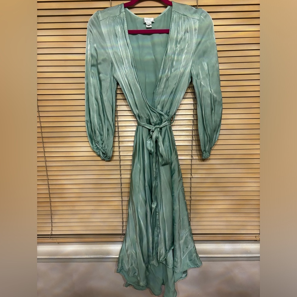 GHOST Silk Belted Midi Wrap Dress